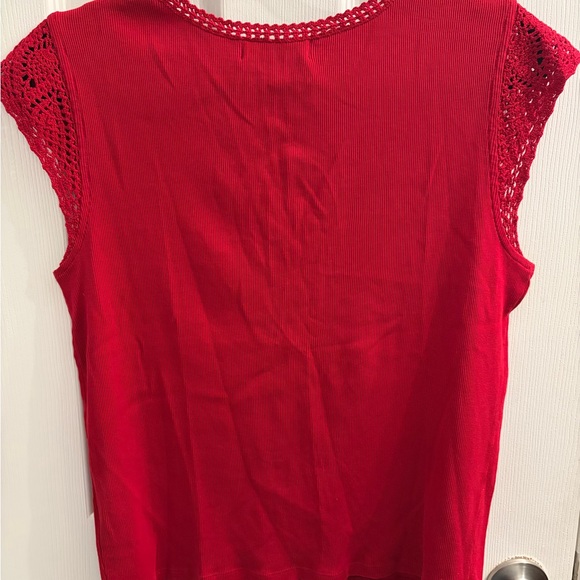 Ralph Lauren V-Neck Crochet Trim Sleeveless Tank Red Large - Picture 5 of 6